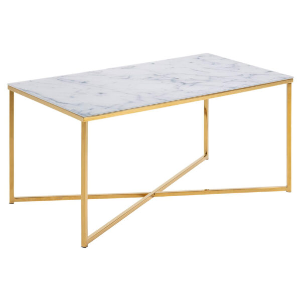 Køb ACT NORDIC Alisma sofabord - krystalklart frostet glas m. hvid marmorprint og guld krom (90x50) online billigt tilbud rabat møbler