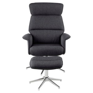 Køb ACT NORDIC Alura recliner lænestol og fodskammel - mørkegrå polyester og krom stål online billigt tilbud rabat møbler