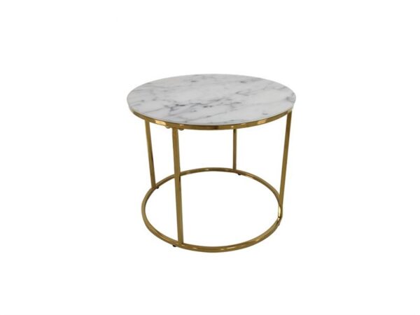 Køb ACT NORDIC Bolton -A1 hjørnebord - krystalklart glas m. hvid marmorprint og guld krom (Ø50) online billigt tilbud rabat møbler