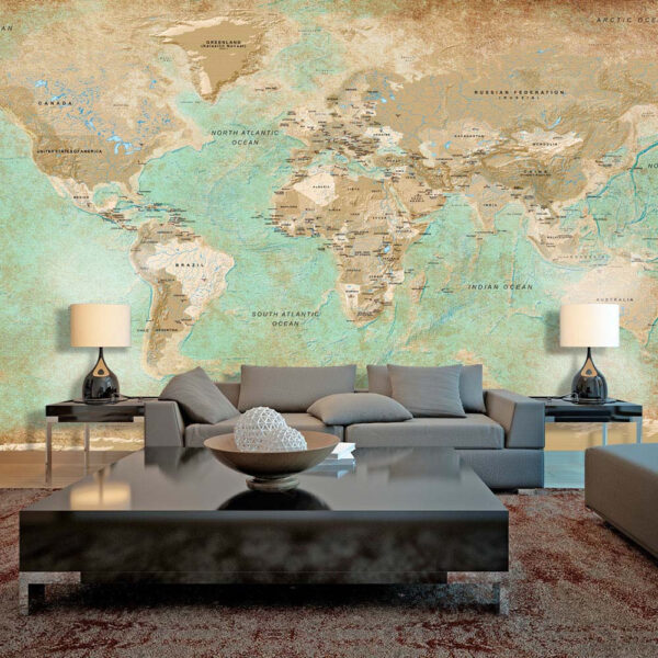 Køb ARTGEIST fototapet - Turquoise World Map