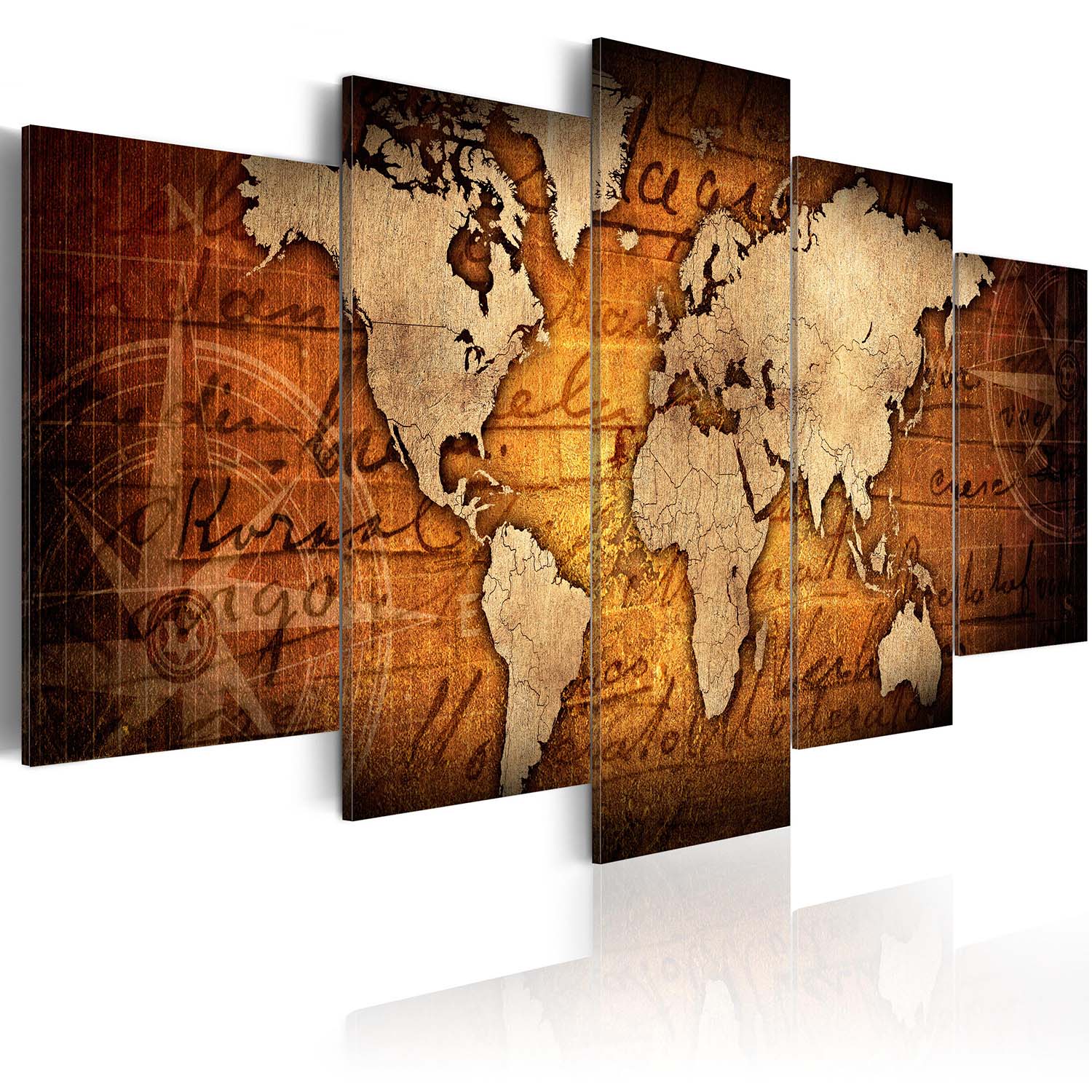 Amber Map - Verdenskort trykt på lærred, 5-delt - Flere størrelser 100x50