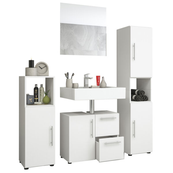 Køb Flandu badeværelsesmøbelsæt - spejlglas og hvid træ (sæt af 4) online billigt tilbud rabat møbler