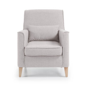 Køb LAFORMA Glam beige lænestol med ben af massivt bøgetræ. online billigt tilbud rabat møbler