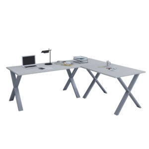 Køb Lona X-feet hjørneskrivebord - grå træ og sølvgrå metal (190x160x80) online billigt tilbud rabat møbler
