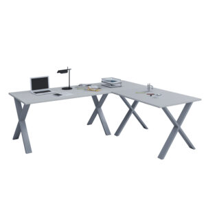 Køb Lona X-feet hjørneskrivebord - grå træ og sølvgrå metal (190x190x80) online billigt tilbud rabat møbler