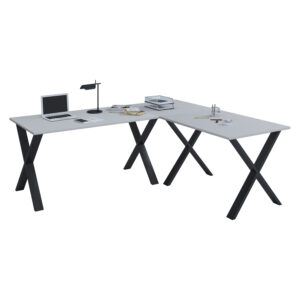 Køb Lona X-feet hjørneskrivebord - grå træ og sort metal (160x160x50) online billigt tilbud rabat møbler