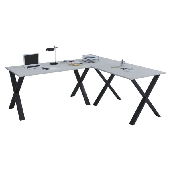 Køb Lona X-feet hjørneskrivebord - grå træ og sort metal (190x190x50) online billigt tilbud rabat møbler