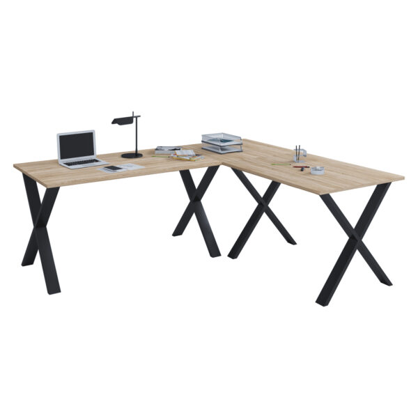 Køb Lona X-feet hjørneskrivebord - natur træ og sort metal (160x160x50) online billigt tilbud rabat møbler