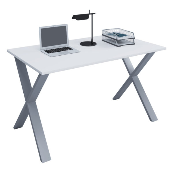 Køb Lona X-feet skrivebord - hvid træ og sølvgrå metal (140x80) online billigt tilbud rabat møbler