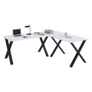 Køb Lona X-feet skrivebord - hvid træ og sort metal (190x130x50) online billigt tilbud rabat møbler