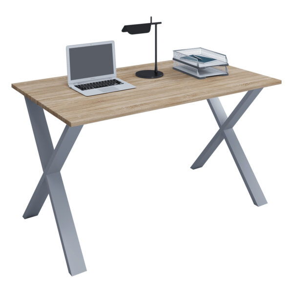 Køb Lona X-feet skrivebord - natur træ og sølvgrå metal (140x80) online billigt tilbud rabat møbler